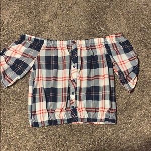 Off-The-Shoulder Plaid Crop Top